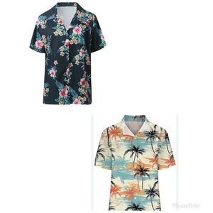 Two Women’s Tropical Palm Tree Print Shirts